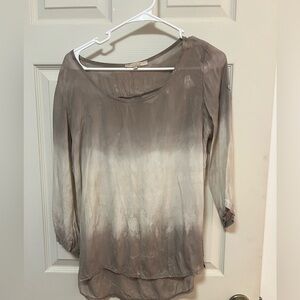 Prontomoda Giusy Lightweight Ombre Scoop-Neck Blouse - Taupe to Cream